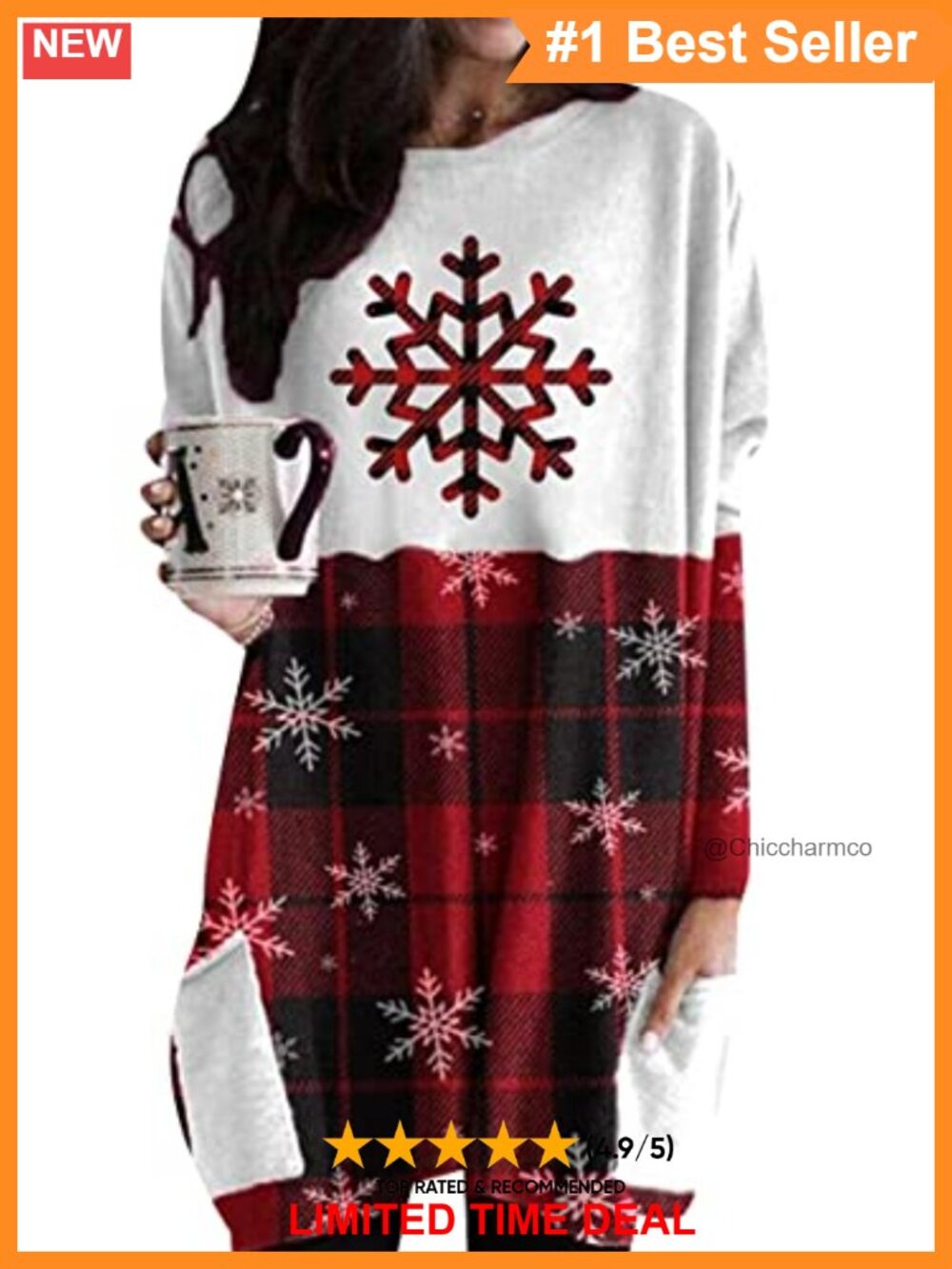 Womens Christmas Sweatshirt Dress Long Sleeve Midi Pullover with Pockets
